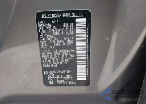 2016 Nissan Quest Sv z USA, uszkodzony, nr VIN JN8AE2KP7G9157689